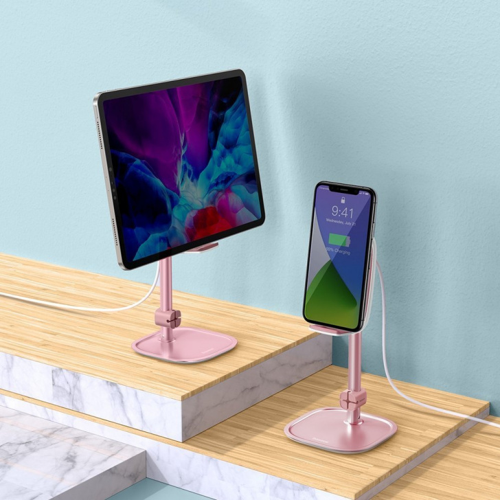 Pol Pl Baseus Bezprzewodowa Ladowarka Qi 15 W Teleskopowy Stojak Uchwyt Podstawka Na Telefon Z Kablem Usb Rozowy Suwy D0r 63471 9