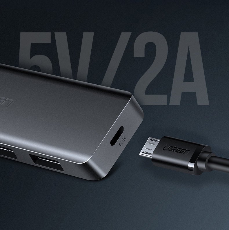 Pol Pl Ugreen Rozdzielacz Hub Usb 4x Usb 3 2 Gen 1 Z Portem Zasilania Micro Usb Szary Cm219 50985 64260