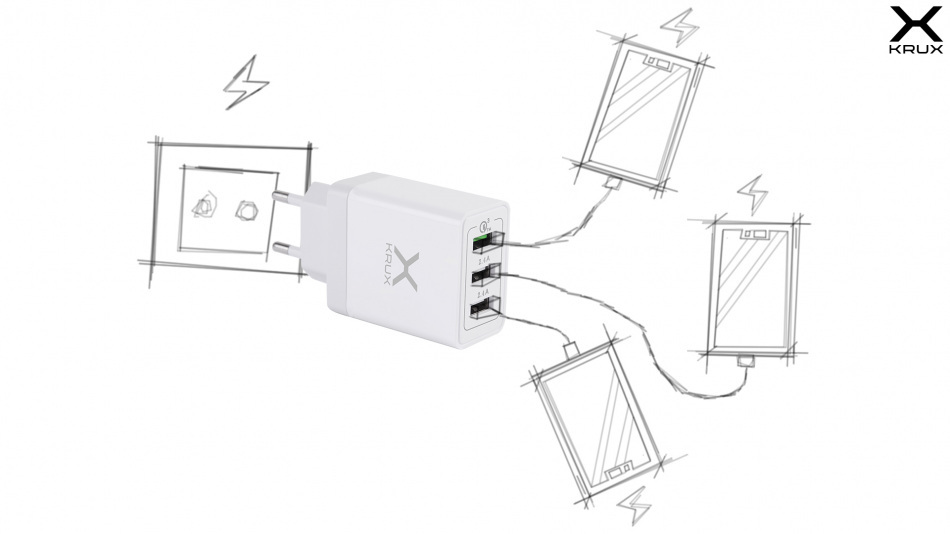 Krux Wall Charger 3x Usb Qc 3 0 Krx0065 Hero