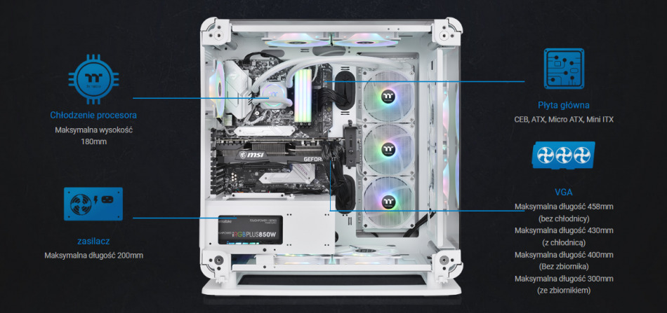 Thermaltake Core P6 Tg White Rozbudowa